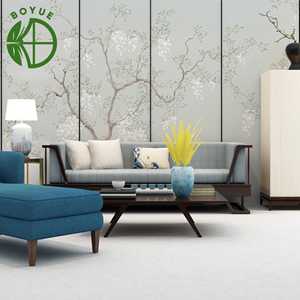 Elegante Mural Botánico de Papel de Seda, Arte Mural de Árboles Verdes para Hoteles de Lujo, Apartamentos y Diseño de Interiores Comerciales - Product Image 1