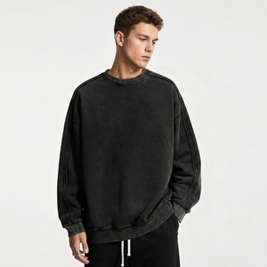 Sudadera de punto informal de algodón de manga larga oversize para hombre, cuello redondo, color liso, antipilling, hombro caído, estilo streetwear, venta al por mayor - Product Image 2