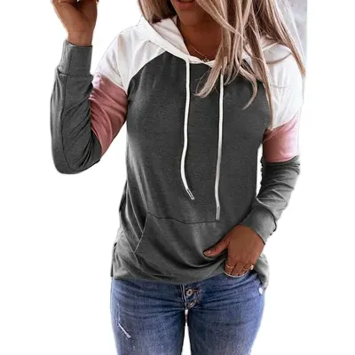 Wholesale hoodie custom LOGO women's casual long-sleeved clothing color-blocking sweater