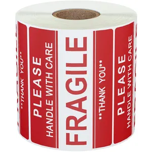 Kunden spezifische Rolle Permanent Adhesive Red Warning Verpackung Versand Fragile Label Aufkleber für den Griff mit Sorgfalt