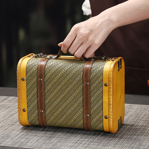 Retro Wooden <b>Storage</b> <b>Box</b> With Leather Trim Flip <b>Lid</b> Decorative Organizer For Living Room Bedroom Study - Product Image 4