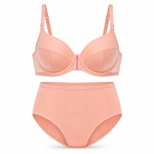 Ensemble de lingerie pour femme : soutien-gorge rose pêche à fermeture avant et culotte taille haute antibactérienne, facile à mettre et à enlever, doux pour le quotidien - Product Image 1