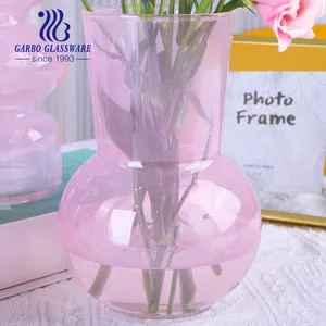 New Designed Pink Colored Glass Flower Vase Fancy Tabletop Decorative Unique Glass Vase Middle Size Customized Color Glass Vase