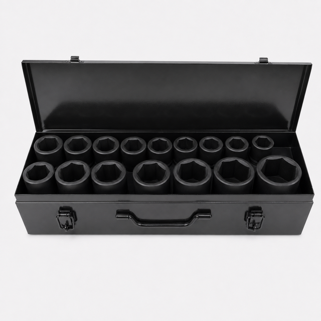 16PC 3/4 Inch Drive Deep Impact Socket Set 17-50mm CRV Heavy Duty Black Metal for for Truck and Automotive Repair
