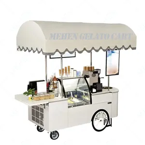 Street bicycle ice mobile hand push cream cart solar powered freezer ice-cream-cart for display