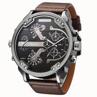 Oulm-Reloj de pulsera de cuarzo para hombre, cronógrafo de cuarzo, con correa de cuero PU auténtico, 24 horas de autonomía, marca king, hecho en china, 3548