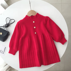 Abito Maglione con Maniche a Sbuffo per Bambine Autunno Inverno, Gonna Plissettata Principessa, Vestito all'Uncinetto per Bambine - Product Image 6