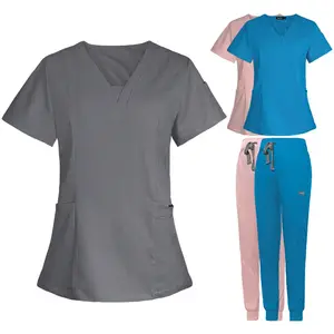 Moda médica hombres grises anatomía enfermera Scrubs uniformes conjuntos altos azul real Joggers Scrub pantalones conjuntos Scrub uniformes conjuntos