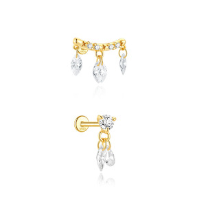 Piercing doré à tête plate unique, style Ins, luxe léger, en argent sterling S925, avec pampille œil de cheval - Product Image 1