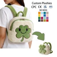 Sac à dos scolaire en peluche douce et moelleuse pour enfants, motif trèfle à quatre feuilles, personnalisable OEM, sans MOQ