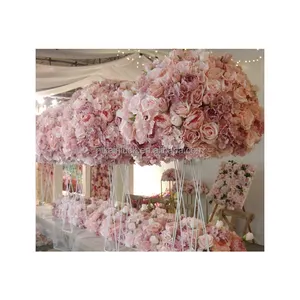 Vente en gros Centre de table pour décoration de fête de mariage 70cm Boule de fleurs en soie artificielle ronde rose