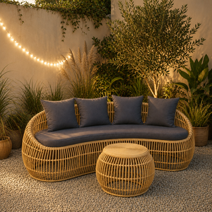 Rattan Garden <b>Sofa</b> Set with Ottoman Three Seat <b>Outdoor</b> Furniture Modern Courtyard & Villa Waterproof UV Resistant PE Rattan - Product Image 4