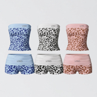 Ensemble 2 pièces pour femme, imprimé léopard et hibiscus, comprenant un haut bandeau pliable sans bretelles et un short taille haute, avec logo personnalisé, pour tenue décontractée, vente en gros