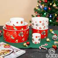 Services de table en céramique de Noël, 5 plateaux en bois, motif festif rouge et blanc, vaisselle en porcelaine peinte à la main, plat à bonbons et noix, cadeau de fêtes pour la maison
