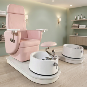 Fauteuil de pédicure inclinable rose avec baignoire sans tuyauterie et massage chauffant pour salon de manucure - Product Image 5