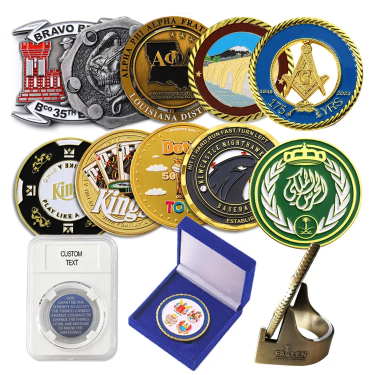 Custom Made 2D 3D Zinc Alloy Brass Metal Enamel Gold Silver Metal Souvenir Coins Challenge Coins With Packing Case