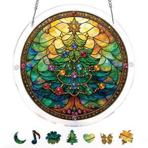 Souhoney Round Acrylic Suncatcher Christmas Tree Ornament Traditional Window <b>Hanging</b> Decor Colorful Gems <b>Star</b> Design CHMJ0001 - Product Image 2