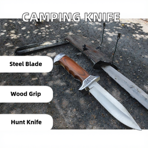 Couteau de chasse à lame fixe pour l'extérieur, pointe tombante, acier inoxydable de qualité industrielle, fourreau en bois noir, surpiqûres rouges, outil de camping OEM - Product Image 2
