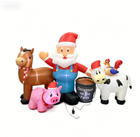 Grand Père Noël gonflable de 8 pieds avec des animaux de la ferme (cheval, cochon, vache et poulet), décoration de Noël gonflable éclairée avec LED