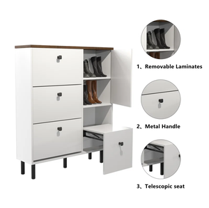 Armoire à <span class=keywords><strong>chaussures</strong></span> cachée avec 3 tiroirs à rabat Armoire à <span class=keywords><strong>chaussures</strong></span> autoportante Couloir Salon <span class=keywords><strong>Commode</strong></span> à <span class=keywords><strong>chaussures</strong></span> avec siège pliable - Product Image 6