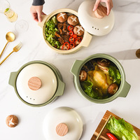 Casserole à double oreilles résistante aux hautes températures sans revêtement Pot à soupe en céramique multi-capacité avec couvercle pour cuisinière à gaz