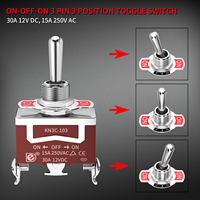 Interrupteur à bascule SPDT 3 positions ON-OFF-ON 15A 250VAC 30A 12VDC, poignée en métal, filetage M12, KN3C-103 pour panneau industriel