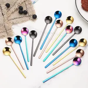 Custom Logo Mini Stirring Dessert Teaspoon Luxury Gift Gold Spoon Set Coffee Spoon Stainless Steel Long Handle Metal Tea Spoon