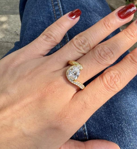 טבעת כסף סטרלינג 925 משובצת מויאסניט בצורת אגס, מצופה זהב 14 קראט, 3 קראט, שיבוץ ארבע ציפורניים, מתנה אלגנטית לאישה - Product Image 5