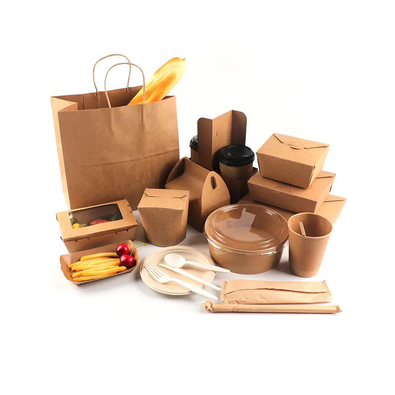 Коробки для еды на вынос, картофель фри, лапша, бумажная упаковочная коробка для еды, пакет