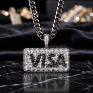 Custom VISA Letter <b>Iced</b> <b>Out</b> Pendant Necklace Black Rhodium Cuban Link <b>Chain</b> 925 Sterling Silver Moissanite Hip Hop Jewelry - Product Image 1