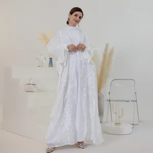 Loriya Latest Islamic Clothing Satin Ethnic Abaya Girls Maxi Open Abaya Modern Style Embroidery Simple Style Muslim Abaya