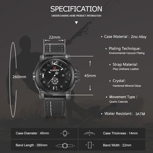 นาฬิกาควอตซ์ NAVIFORCE สำหรับผู้ชาย สายหนัง แสดงวันที่ จัดส่งฟรี - Product Image 2