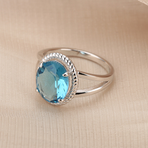 Bague ovale en argent Sterling 925 avec bords en pierre précieuse, pierre naturelle, simple, bleu, lac - Product Image 4