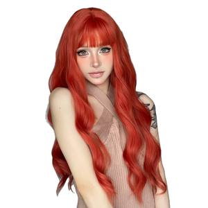 วิกผมผู้หญิง<span class=keywords><strong>ผม</strong></span><span class=keywords><strong>ยาว</strong></span>ลอนใหญ่แบบตรงสีแดงอมส้ม ทนความร้อนสูง ขายดี - Product Image 5