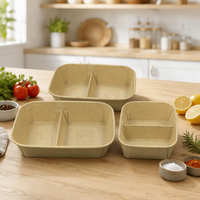 Boîtes rectangulaires jetables en kraft à 2 compartiments de qualité alimentaire, vaisselle gaufrée, bols à salade à emporter, assiettes et bols en papier