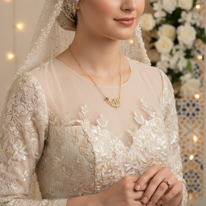 Collier à breloques Allah mauvais œil en or jaune massif 14 carats pour mariage ou anniversaire avec zircon comme pierre principale de style islamique - Product Image 3