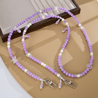 Chaîne de téléphone bandoulière tendance, faite main, ornée de perles et de strass, style Ins, avec pendentif anti-perte pour téléphone et breloque de sac, motif papillon ajouré