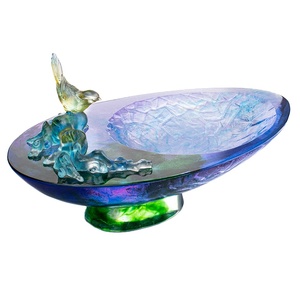 Custom-Colored Handmade Crystal Laser Printed Folk Art Animal Print Fruit Bowl Minimalist Fashion Trend Serveware for Boutique