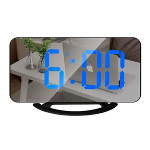 Digital LED Alarm Clock Mirror 2 USB Charger Ports LED Table Clock Snooze Function Adjustable Brightness Desk Clocks