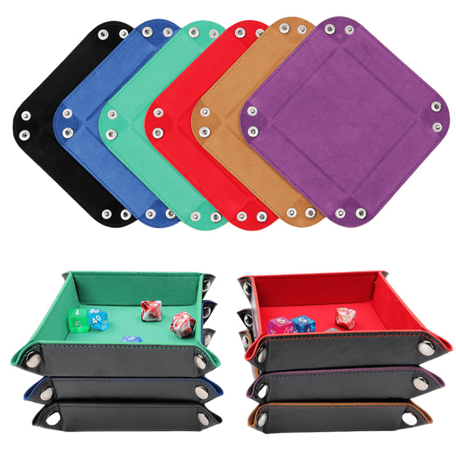 Modern Square Faux Leather & Velvet Storage Box Portable Folding Dice Rolling Tray RPG DND Tabletop Games Tableware Organizer
