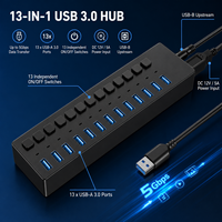 Hub USB 3.0 de 13 Puertos con Alimentación, 5Gbps, 13 Puertos USB-A, Interruptores de Encendido Individuales, Material ABS, en Stock, Garantía de 12 Meses
