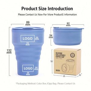 Mug à café en silicone pliable réutilisable écologique sans BPA personnalisé, portable, pliable, 375 ml, avec couvercle - Product Image 2
