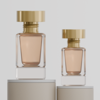 Flacons pompe carrés en verre transparent LANCAI 30/50 ml avec bouchon en bois, finition mate et sérigraphie givrée