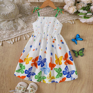리본 멜빵과 프린트 드레스가 있는 여아들을 위한 새로운 여름 스타일, 소형 및 중형 어린이용 - Product Image 1