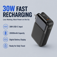 Chargeur mural et batterie externe tout-en-un 20000 mAh avec prise CA pliable, deux câbles intégrés et affichage de la batterie
