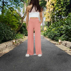 Wholesale Women Workout Outfit Fitness <b>Flared</b> <b>Leggings</b> Moisture Wicking Cross Waist Extra Longer Wide Leg Spandex/Nylon - Product Image 3
