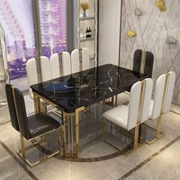 Ensemble de salle à manger rectangulaire moderne de luxe 8 places avec plateau en marbre et structure métallique pour usage domestique