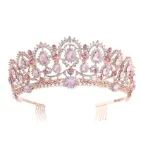 बारोक गुलाबी रंग मुकुट और क्राउन ब्राइडल हेडबैंड स्फटिक राजकुमारी मुकुट