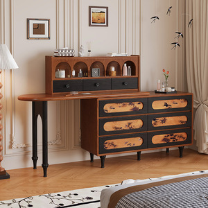 Vintage Solid Wood Dressing Table With Storage <b>Drawers</b> And Shelf Integrated Makeup Desk For Bedroom - Product Image 1