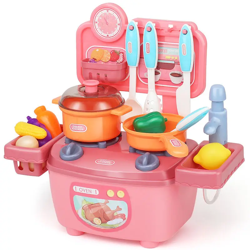 China Toy 2022 NEW Design Cooking Kitchen Toys Set Baby Miniature Kitchen Plastic Pretend Play Food